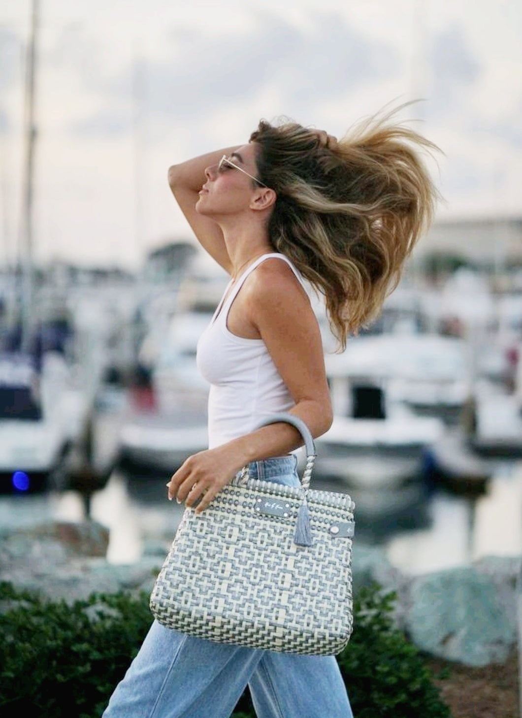 brand designer handbag in color silver ivory | Mavis by Herrera
