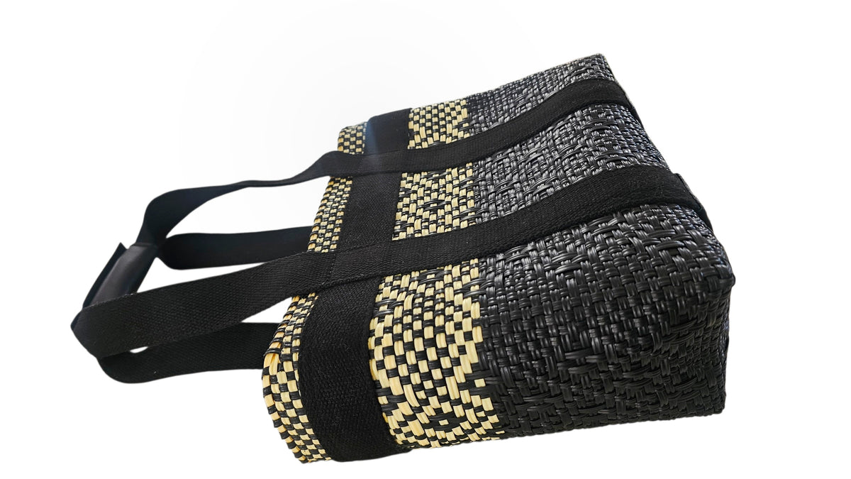 Chic Mini Tote Bag – Ivory Black — handwoven resort tote by Mavis by Herrera