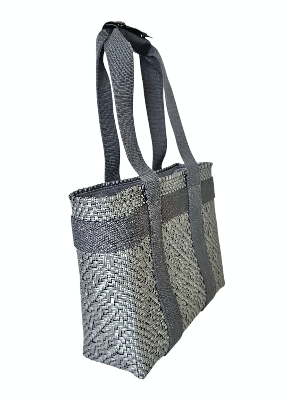 Chic Mini Tote Bag – Silver — handwoven resort tote by Mavis by Herrera