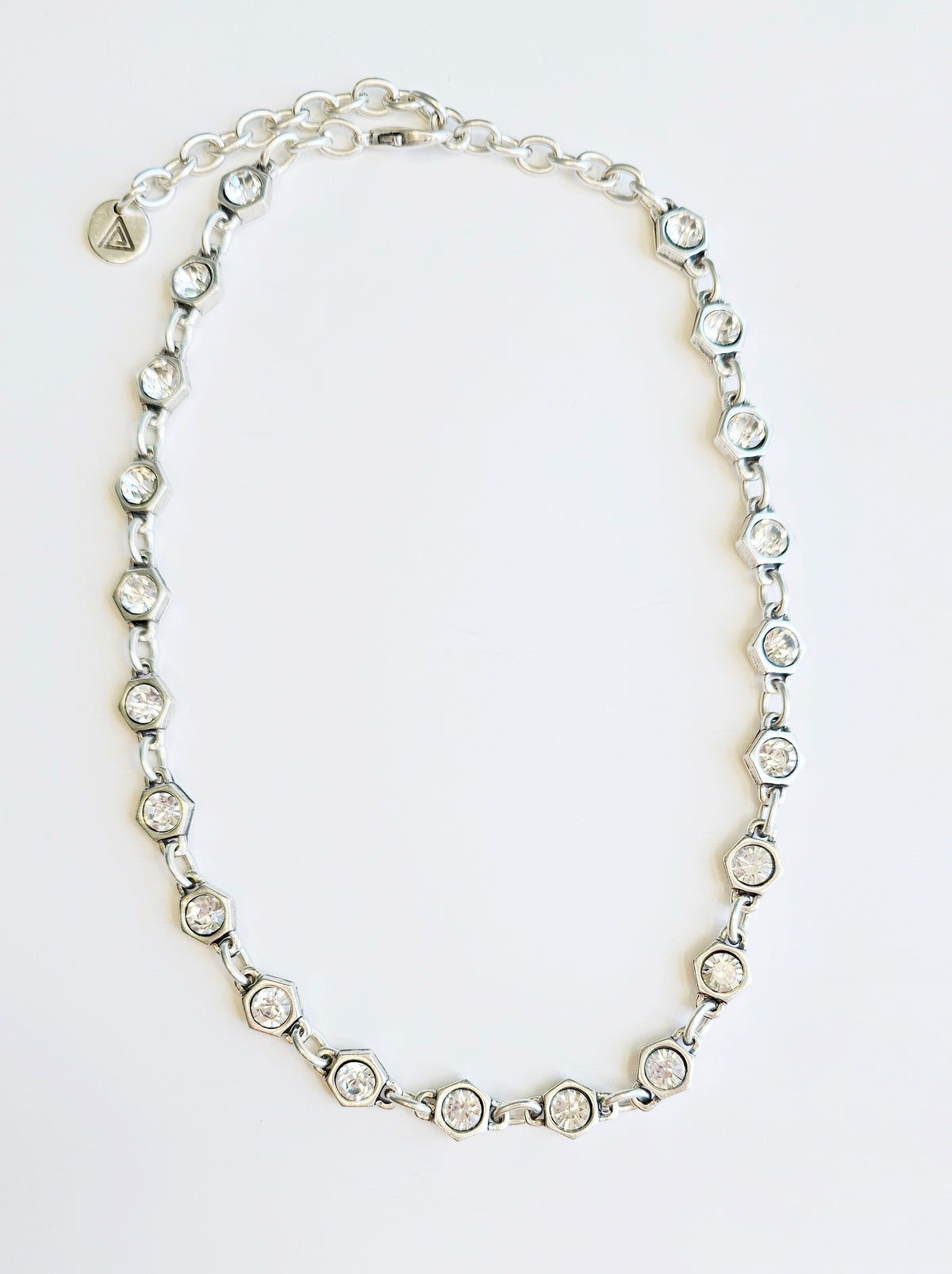 Crystal Perfection Necklace: crystal-link necklace with an extension chain, full view.