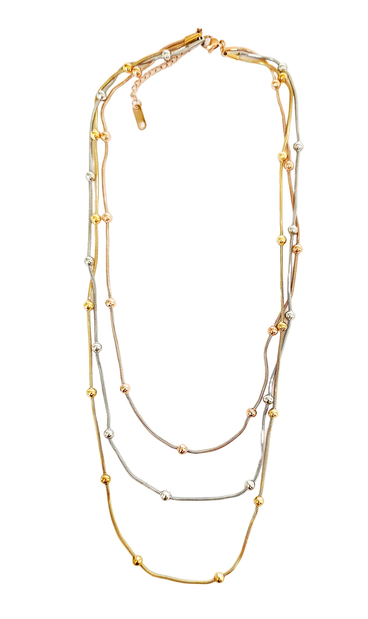 Golden Layers Necklace - Multi Color: layered mixed-metal necklace on a white display bust.