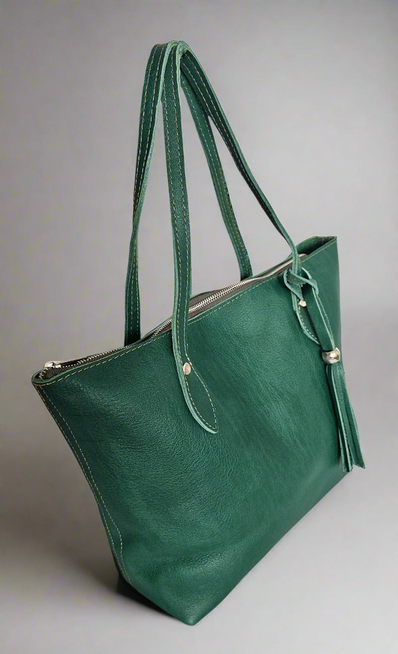 leather tote bag olive color 
