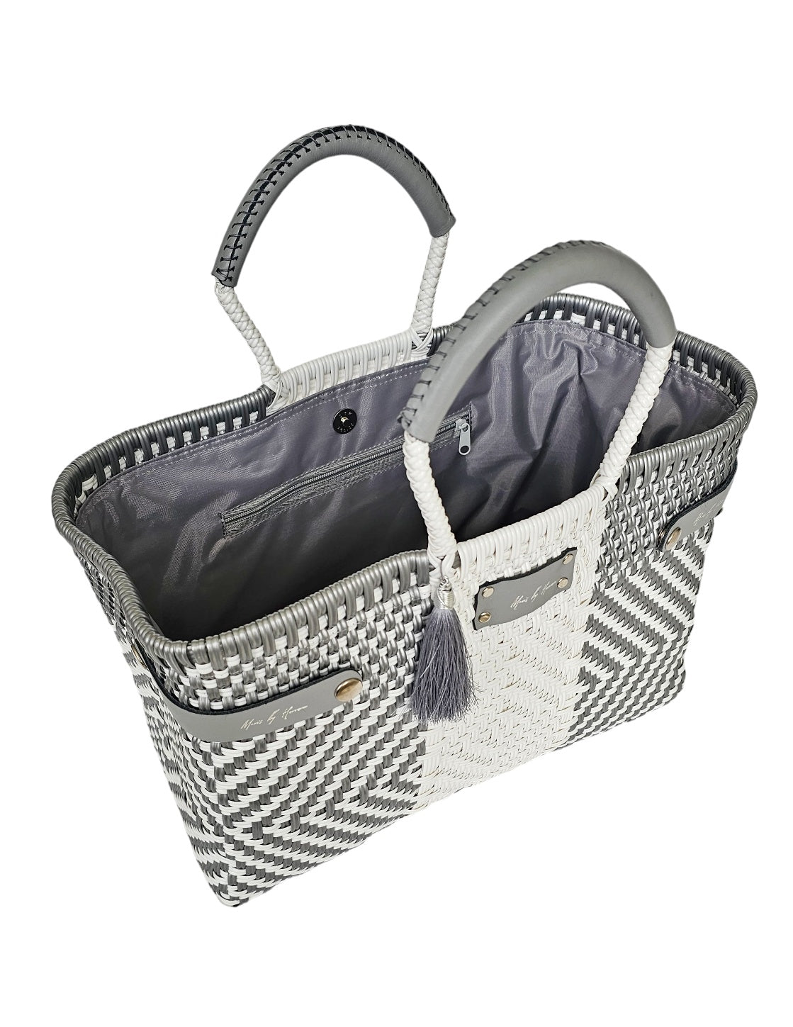 Less Pollution Convertible Handbag – Diamond Luxe — handwoven recycled-plastic convertible handbag and tote by Mavis by Herrera
