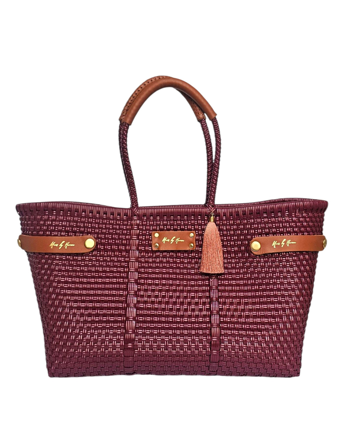 Less Pollution Convertible Handbag to Tote – Burgundy — handwoven recycled-plastic convertible handbag and tote by Mavis…