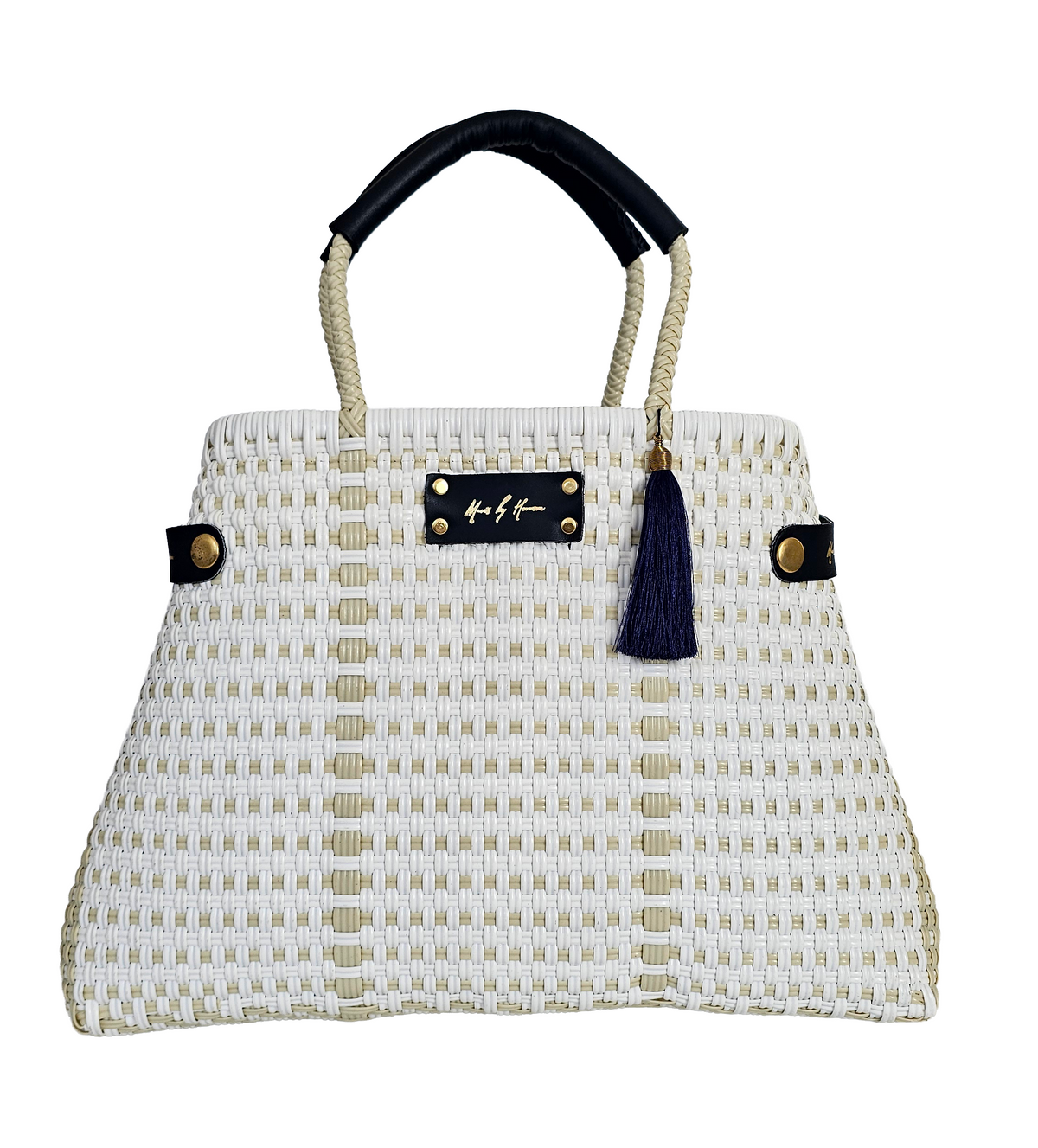 Less Pollution Convertible Handbag – Capri Ivory — handwoven recycled-plastic convertible handbag and tote by Mavis by Herrera