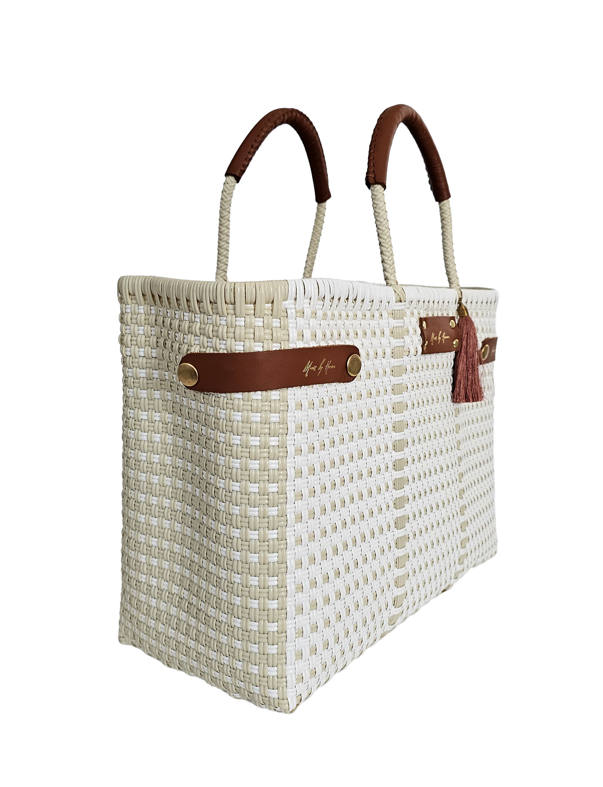 Less Pollution Convertible Handbag – Capri Ivory — handwoven recycled-plastic convertible handbag and tote by Mavis by Herrera