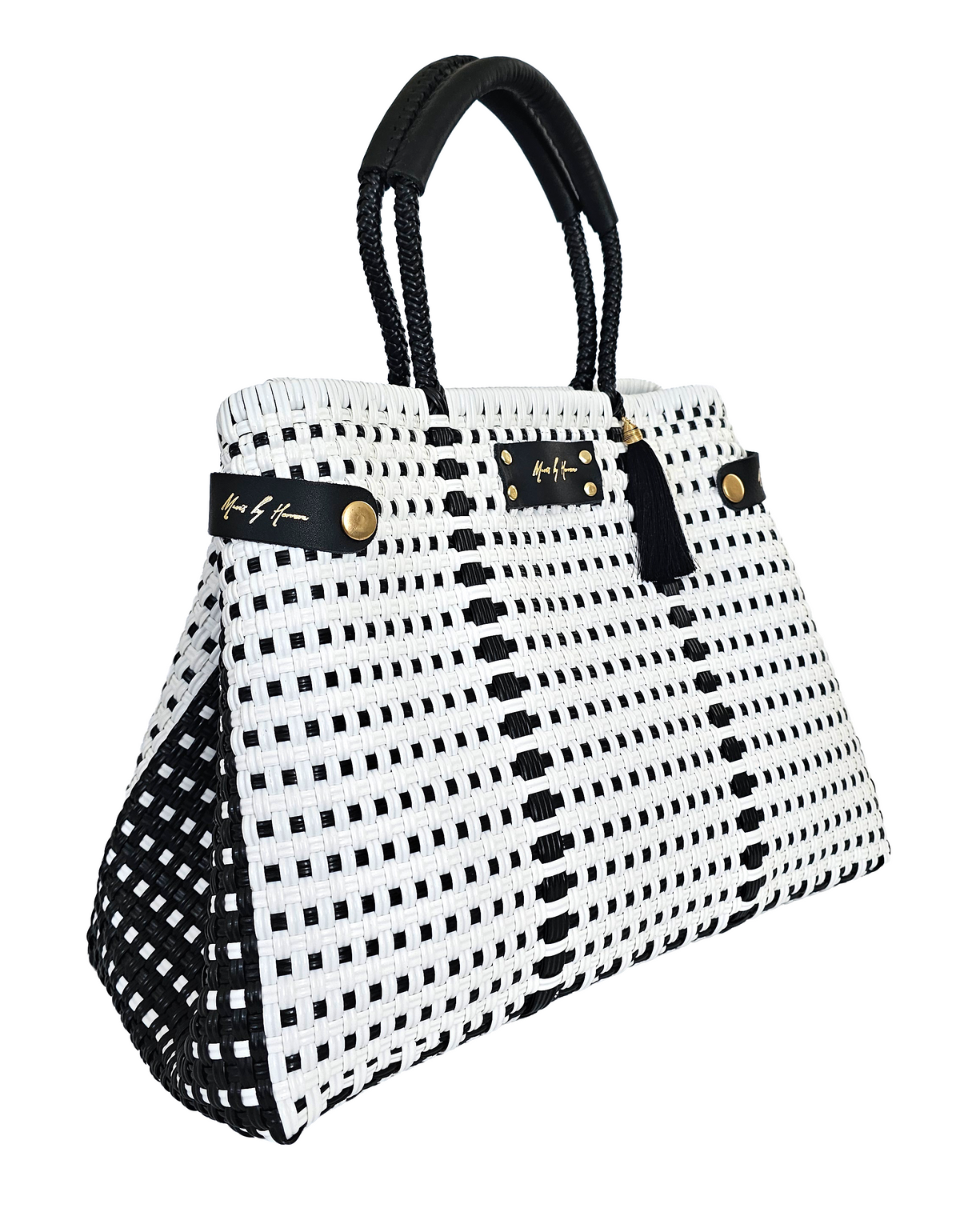 Less Pollution Convertible Handbag – Capri Noir — handwoven recycled-plastic convertible handbag and tote by Mavis by Herrera