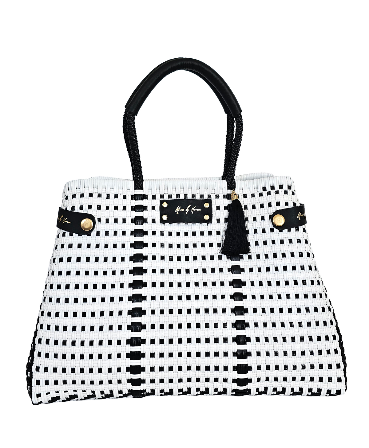 Less Pollution Convertible Handbag – Capri Noir — handwoven recycled-plastic convertible handbag and tote by Mavis by Herrera