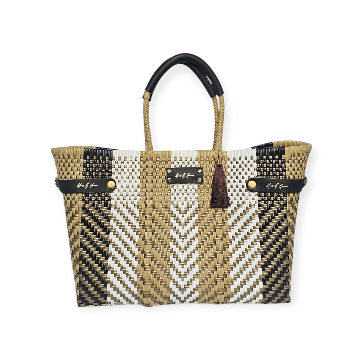 Less Pollution Convertible Handbag to Tote – Espresso — handwoven recycled-plastic convertible handbag and tote by Mavis…