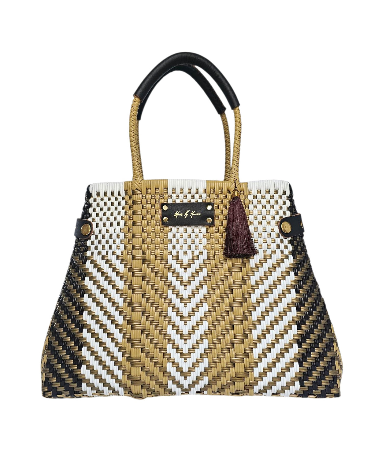 Less Pollution Convertible Handbag to Tote – Espresso — handwoven recycled-plastic convertible handbag and tote by Mavis…