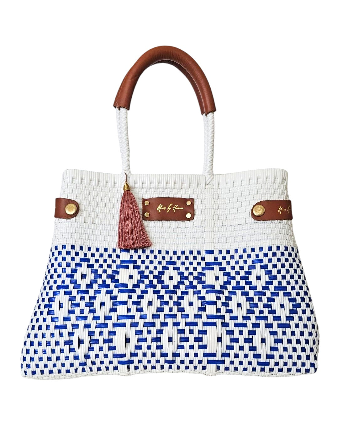 Less Pollution Convertible Handbag – French Blue — handwoven recycled-plastic convertible handbag and tote by Mavis by Herrera