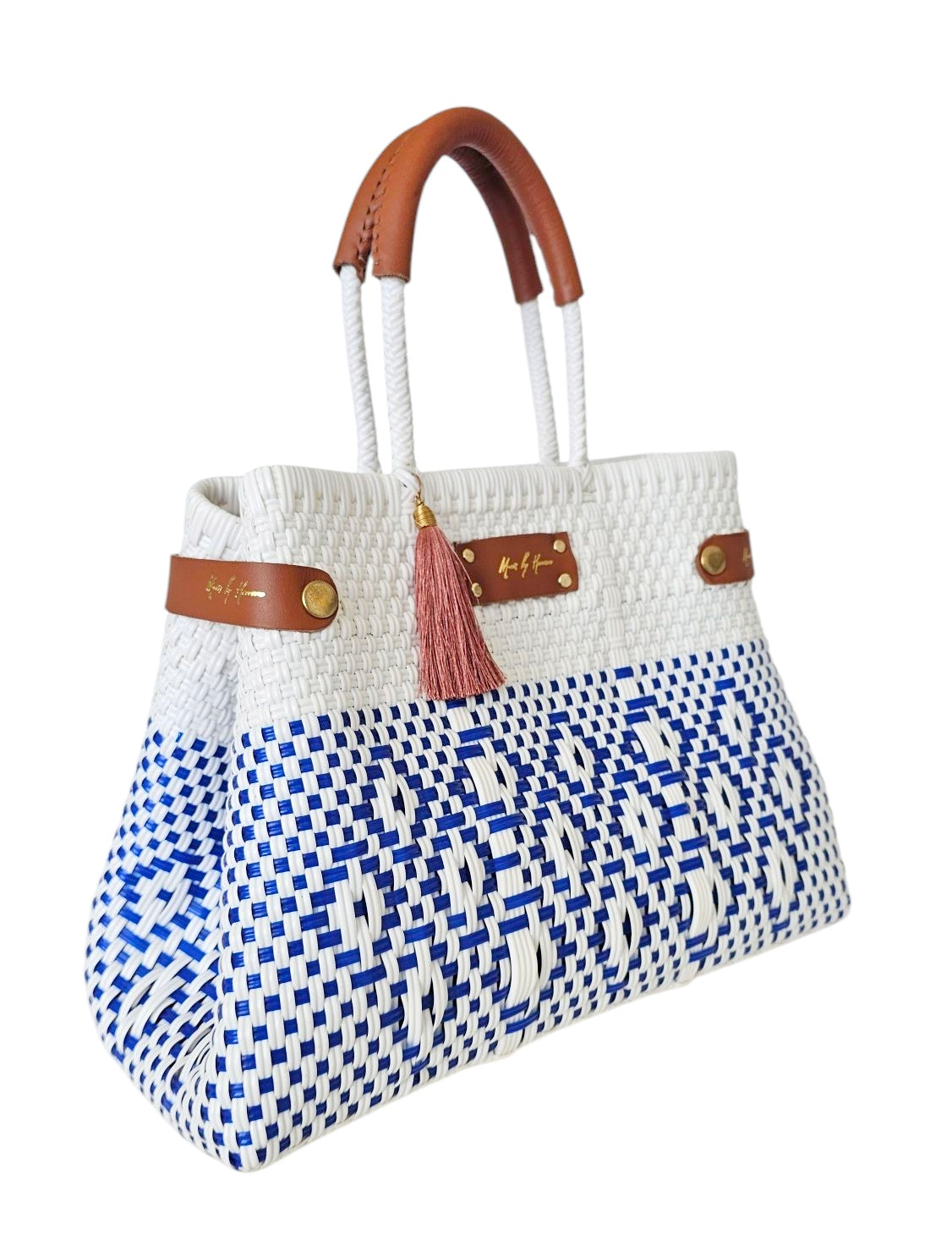 Less Pollution Convertible Handbag – French Blue — handwoven recycled-plastic convertible handbag and tote by Mavis by Herrera