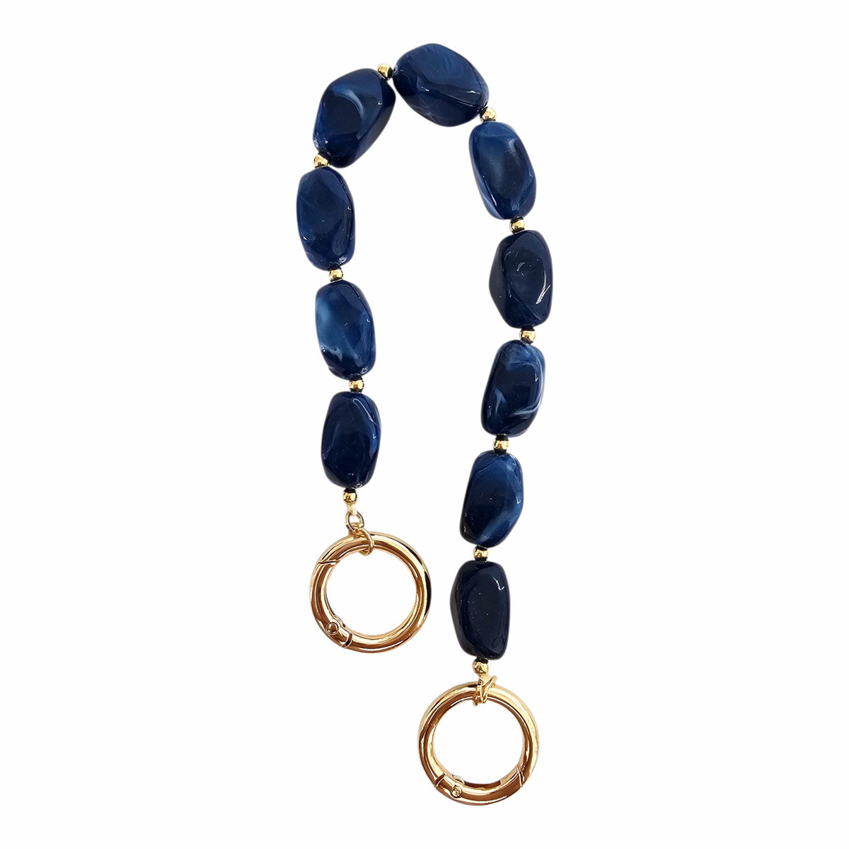 Marbled Acrylic Chain Strap - Azure: navy marbled acrylic chain bag strap with gold-tone ring clasps.