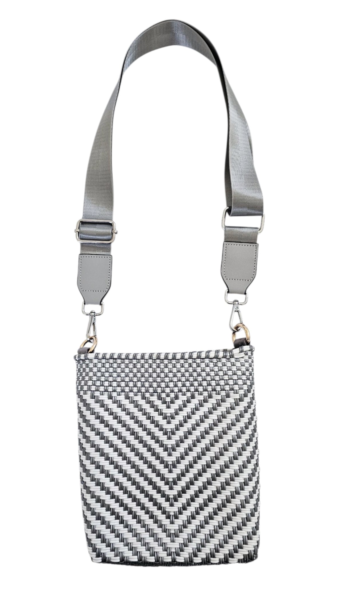 Milano Crossbody Bag – Silver White — handwoven recycled-plastic crossbody bag by Mavis by Herrera