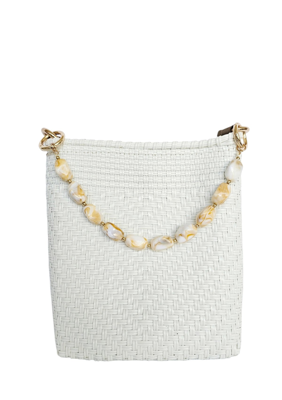 Milano Slim Crossbody Bag – White Pearl — handwoven recycled-plastic crossbody bag by Mavis by Herrera