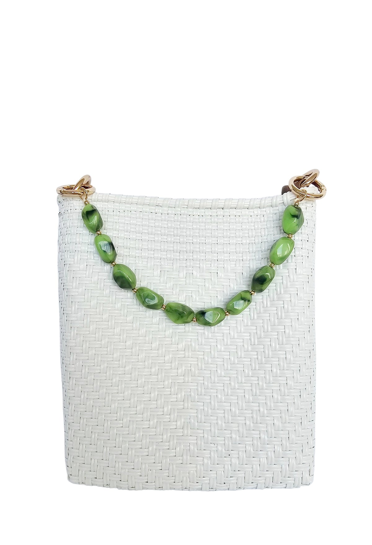 Milano Slim Crossbody Bag – White Pearl — handwoven recycled-plastic crossbody bag by Mavis by Herrera