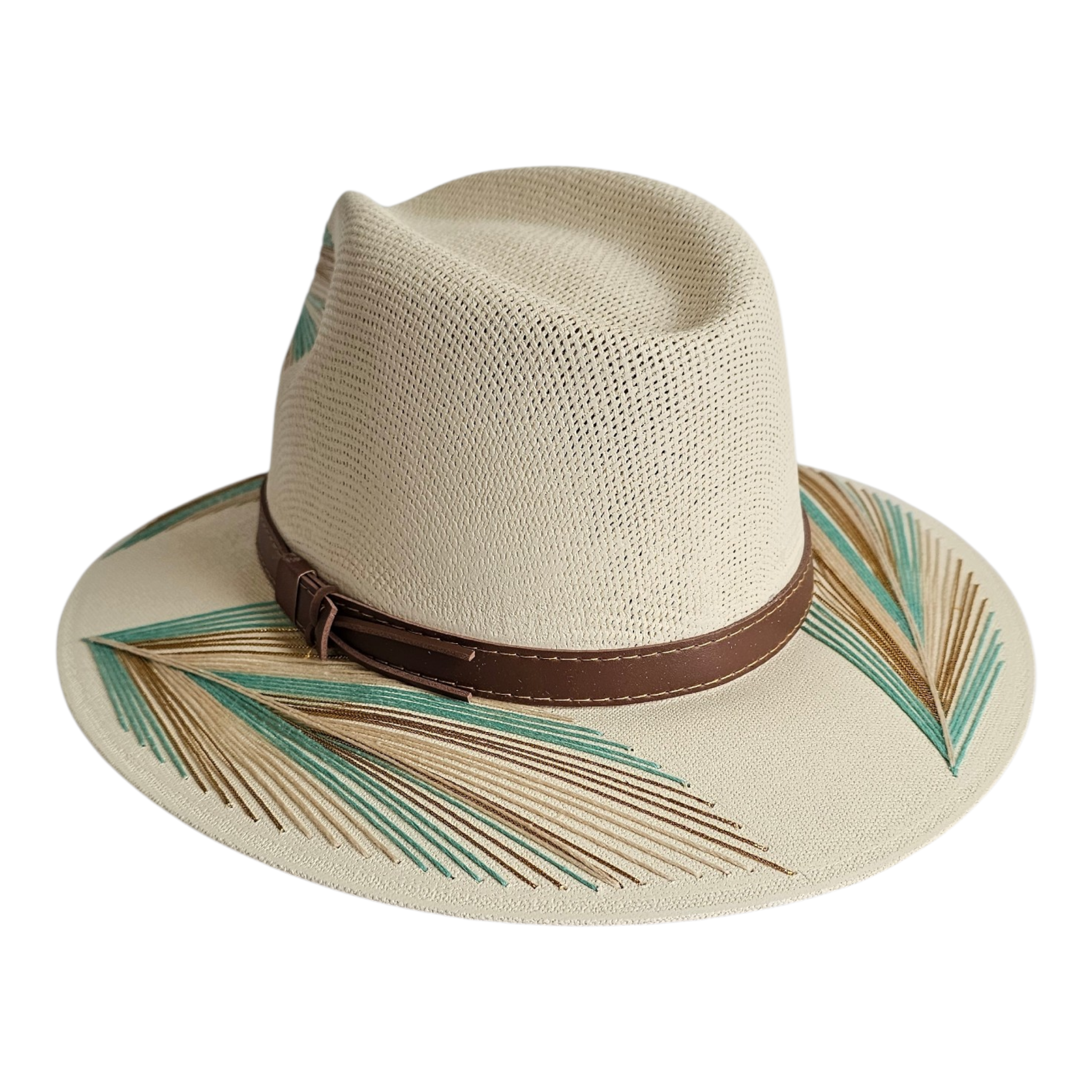 Cabana Embroidered Fedora Hat - Turquoise