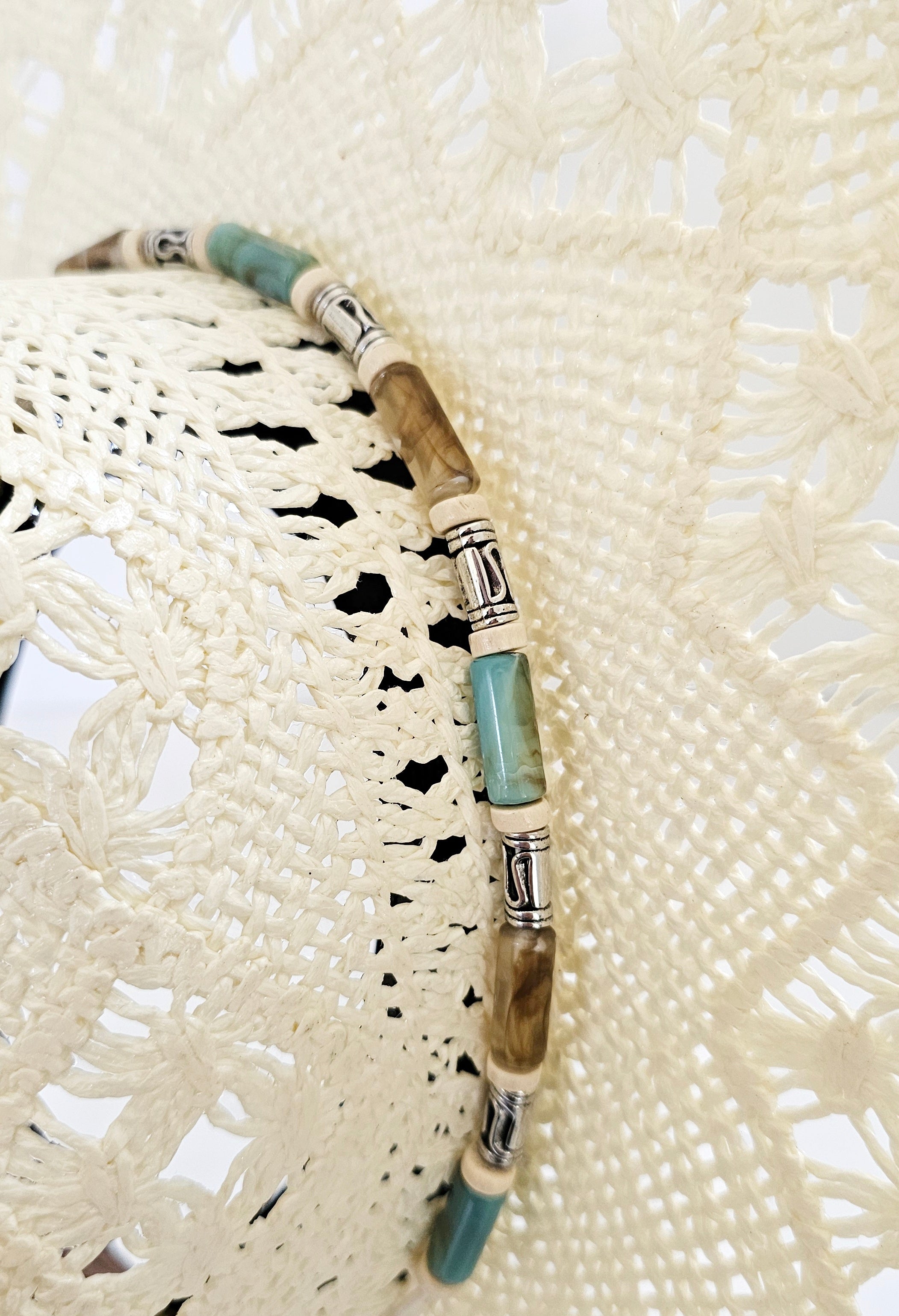 The Riviera Raffia Hat- Turquoise Beads
