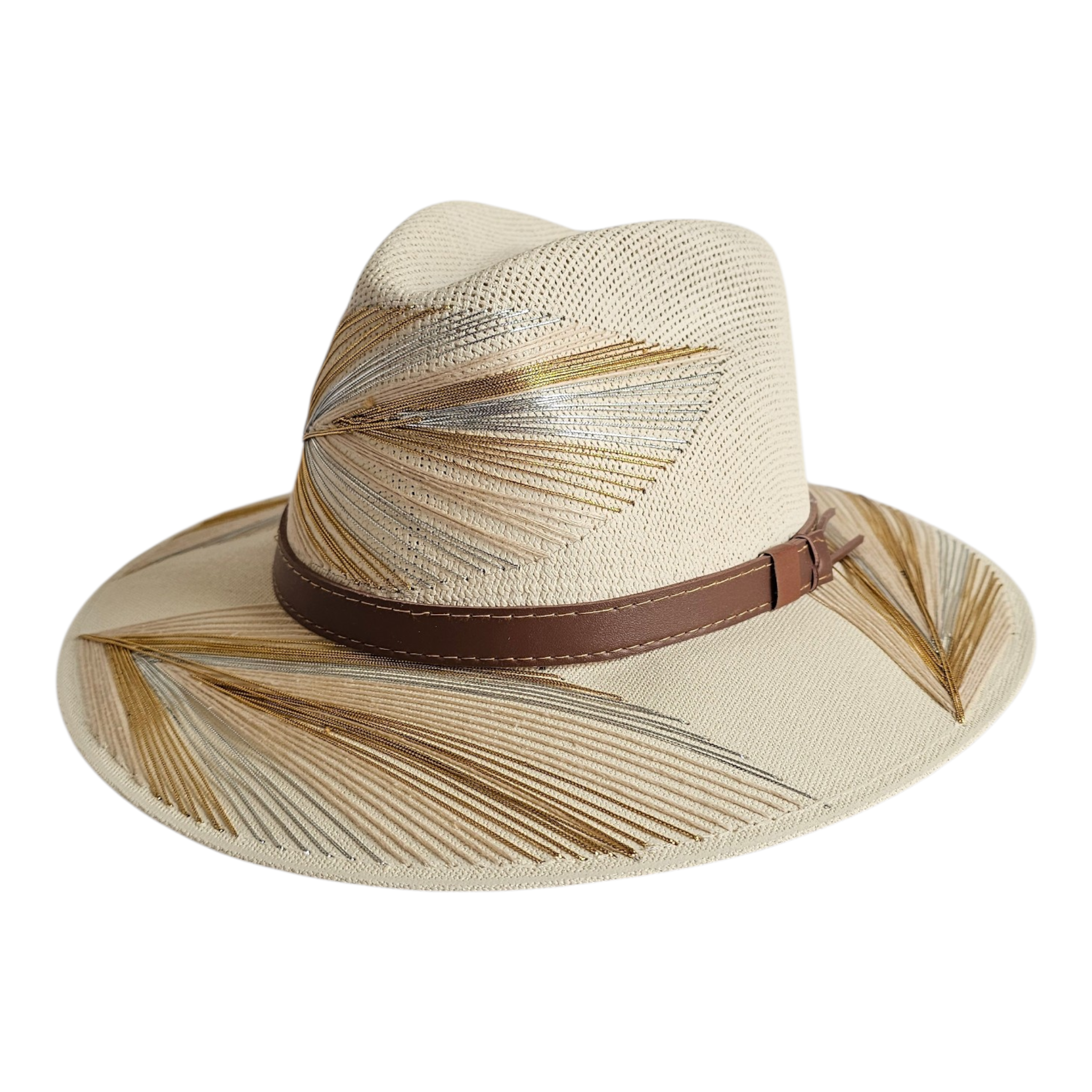 Cabana Embroidered Fedora Hat - Brown-Gold