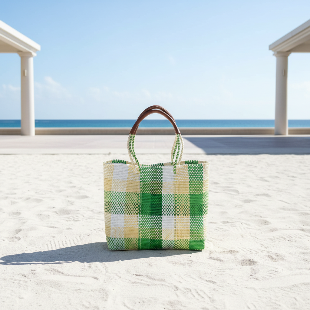 The Isla Market Tote - Green Ivory Lifestyle