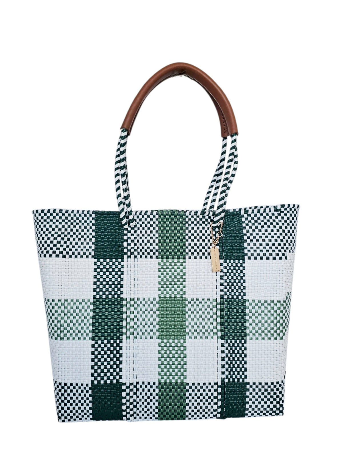 The Isla Market Tote – Palm Green — handwoven recycled-plastic market tote by Mavis by Herrera