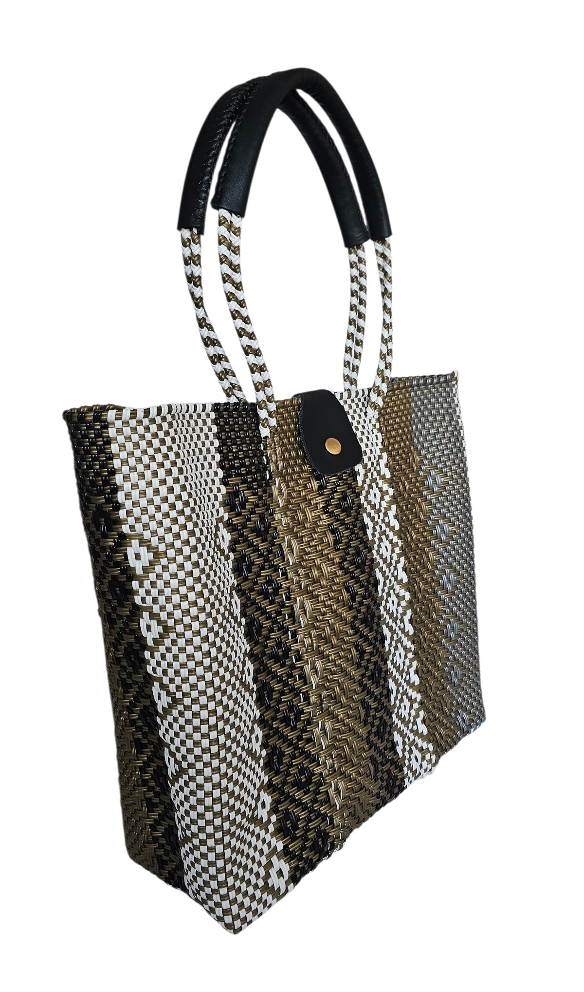 The Lavanda Gold Tote Bag — handwoven recycled-plastic resort tote by Mavis by Herrera