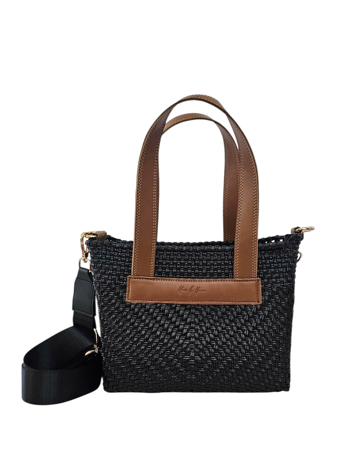 The Riviera Crossbody Tote – Black Pearl — handwoven recycled-plastic convertible crossbody tote by Mavis by Herrera