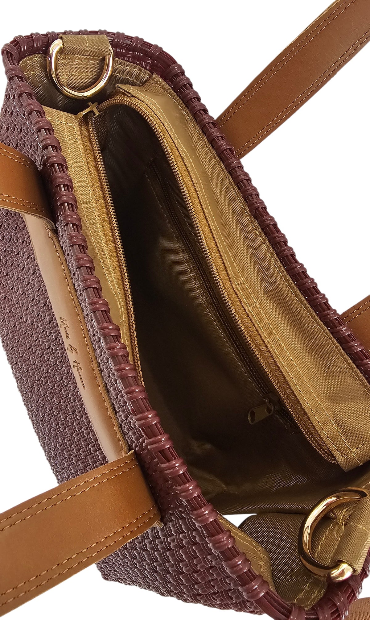 The Riviera Crossbody Tote – Burgundy — handwoven recycled-plastic convertible crossbody tote by Mavis by Herrera