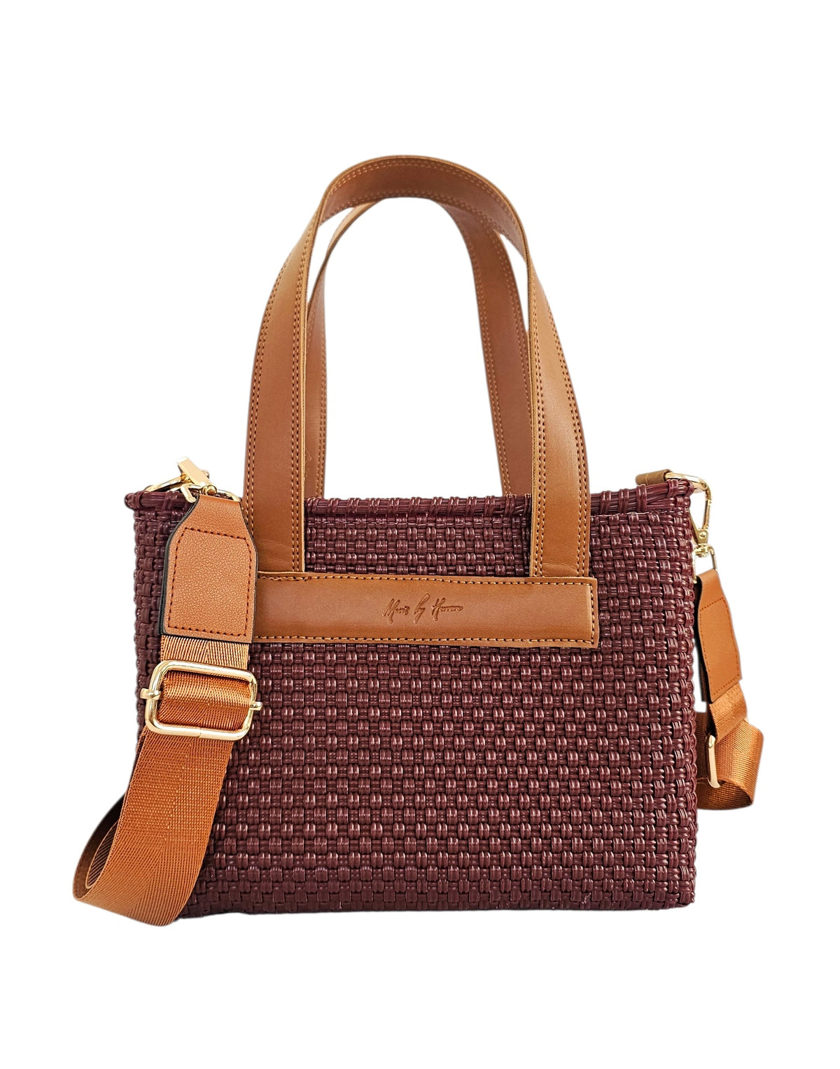 The Riviera Crossbody Tote – Burgundy — handwoven recycled-plastic convertible crossbody tote by Mavis by Herrera