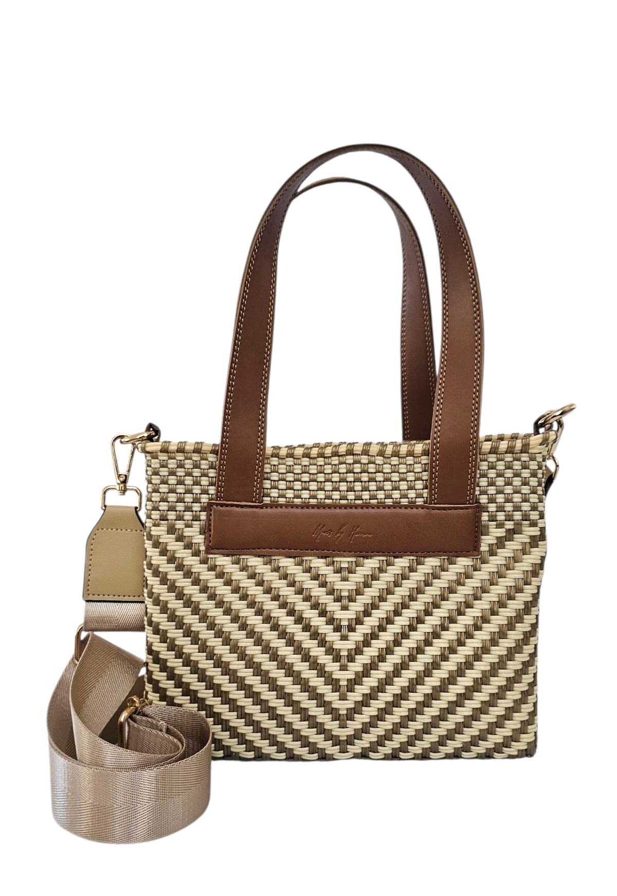 The Riviera Crossbody Tote – Ivory Luxe — handwoven recycled-plastic convertible crossbody tote by Mavis by Herrera