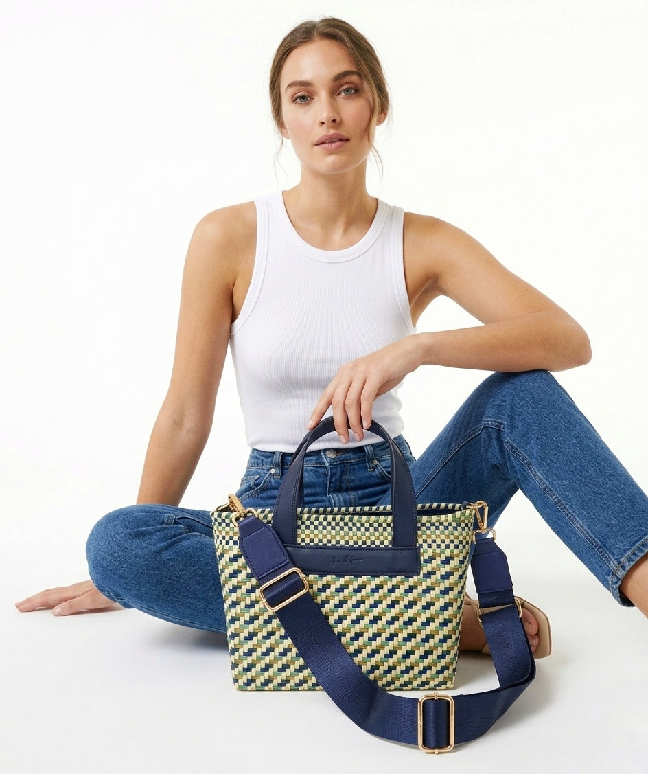 The Riviera Crossbody Tote – Napa — handwoven recycled-plastic convertible crossbody tote by Mavis by Herrera