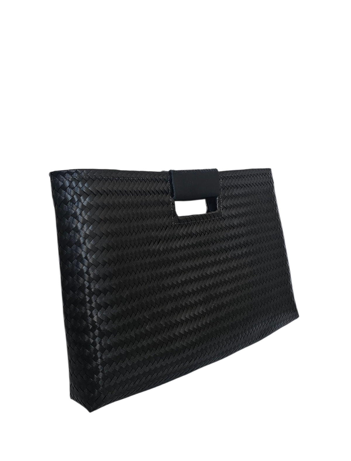 Tulum Clutch Bag – Luxury Black — handwoven recycled-plastic clutch purse by Mavis by Herrera