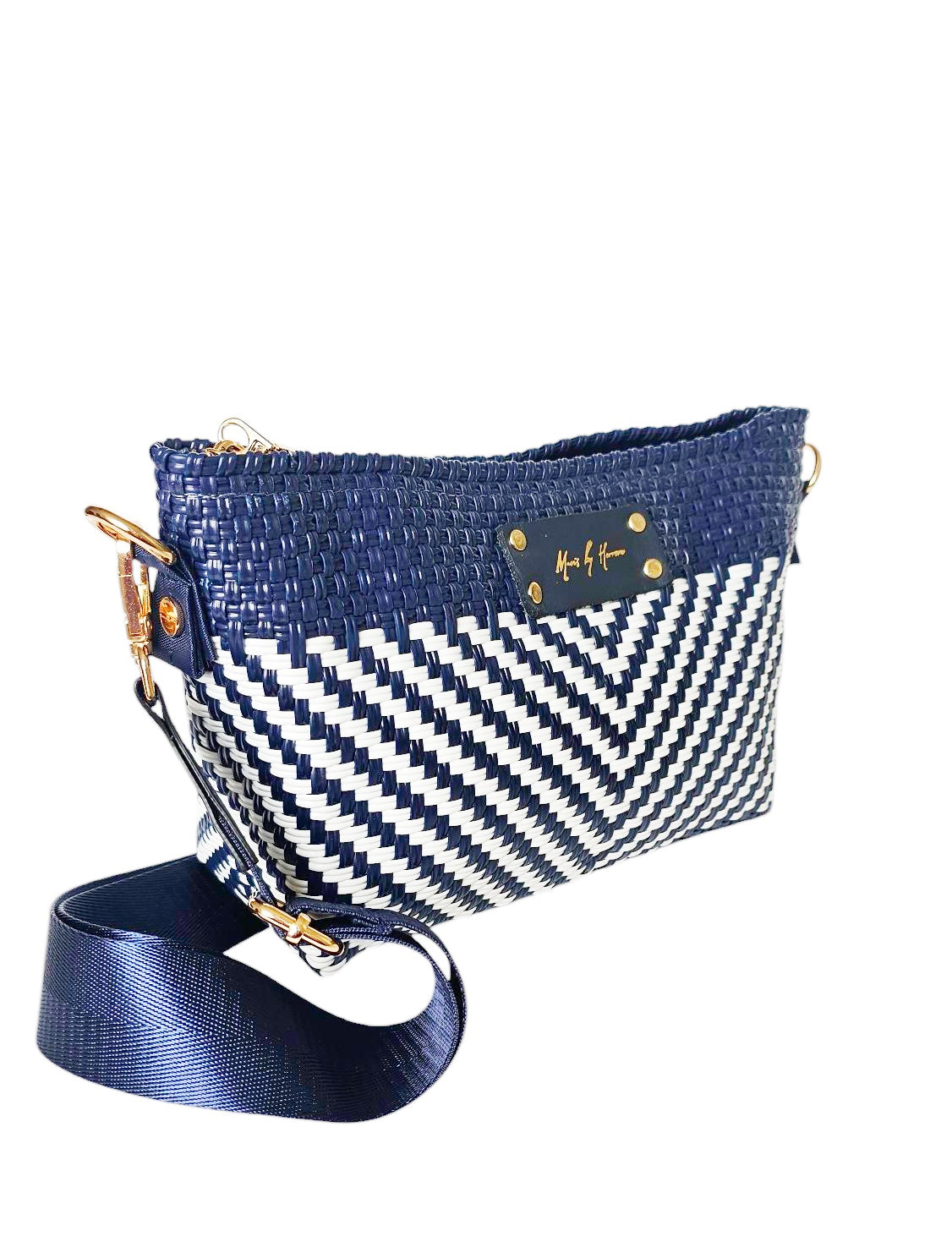 Victoria Crossbody Bag – Luxe White Blue — handwoven recycled-plastic crossbody bag by Mavis by Herrera
