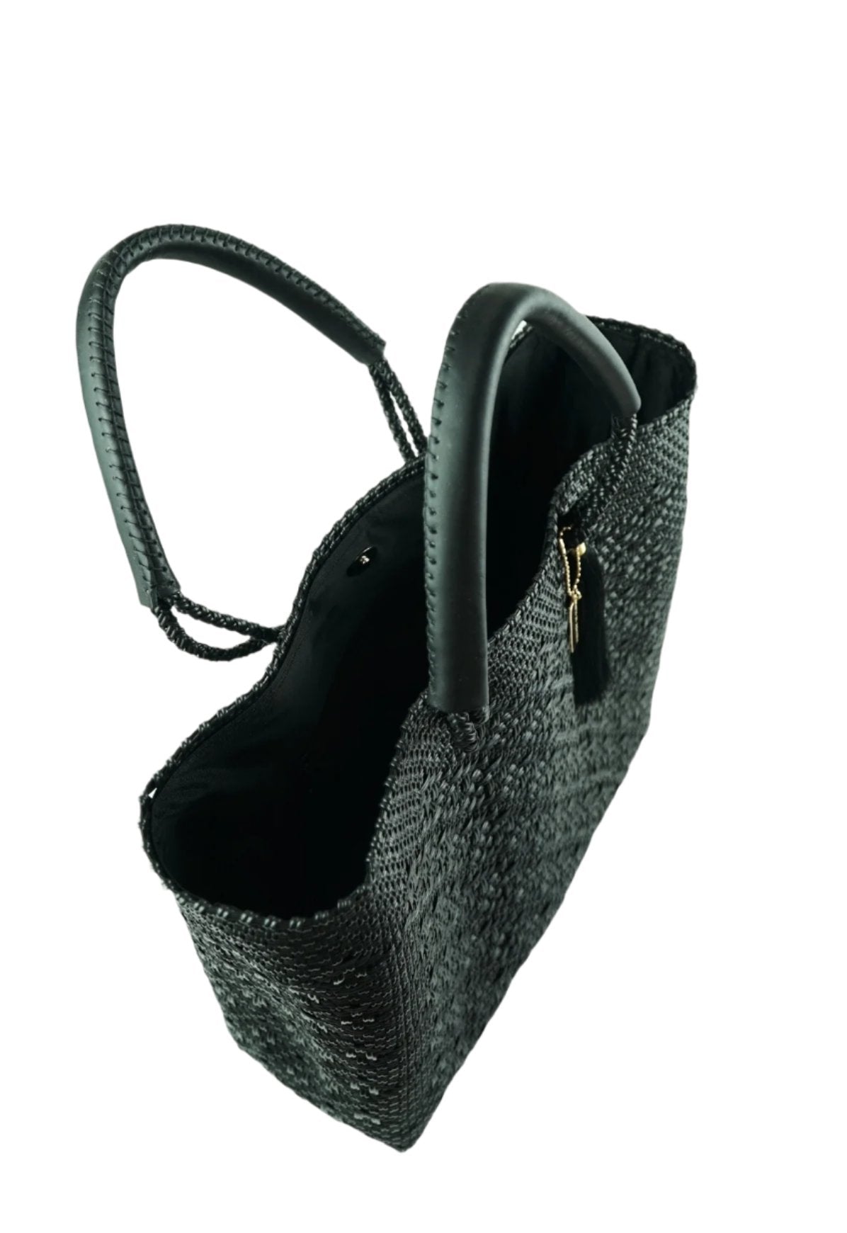Hannah Tote Bag – Luxury Black — handwoven recycled-plastic resort tote by Mavis by Herrera