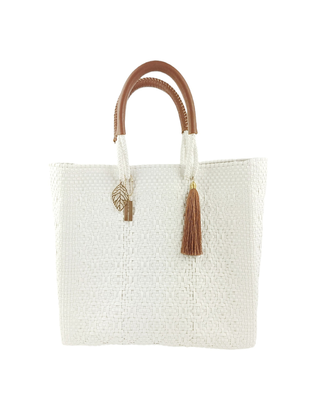 White Pearl Resort Tote Bag — handwoven recycled-plastic resort tote by Mavis by Herrera